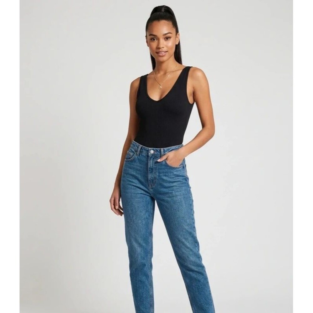 Zara Black Ribbed V-Neck Bodysuit Tank Top Size M